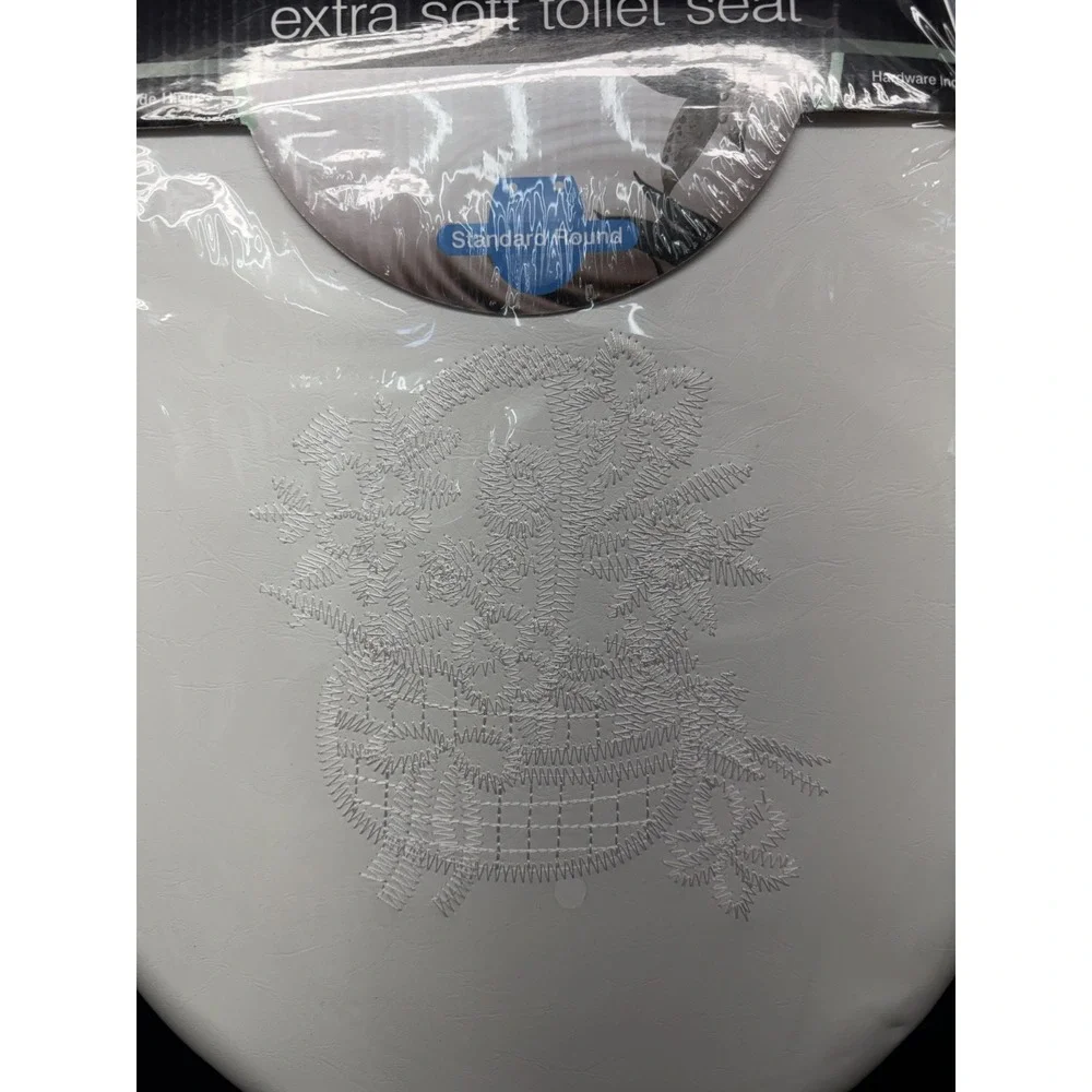 Extra Soft Toilet Seat Embroidered Flower Basket White Bath Bliss Cottage Core